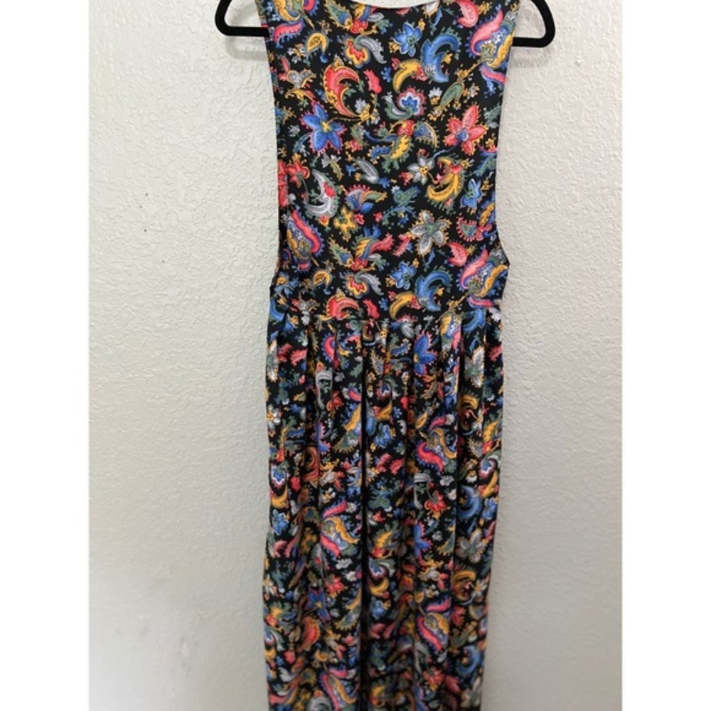 VTG Modest Jumper‎ Dress Paisley Sz S Black Floral Pockets Cottagecore MIDI USA - Picture 3 of 11